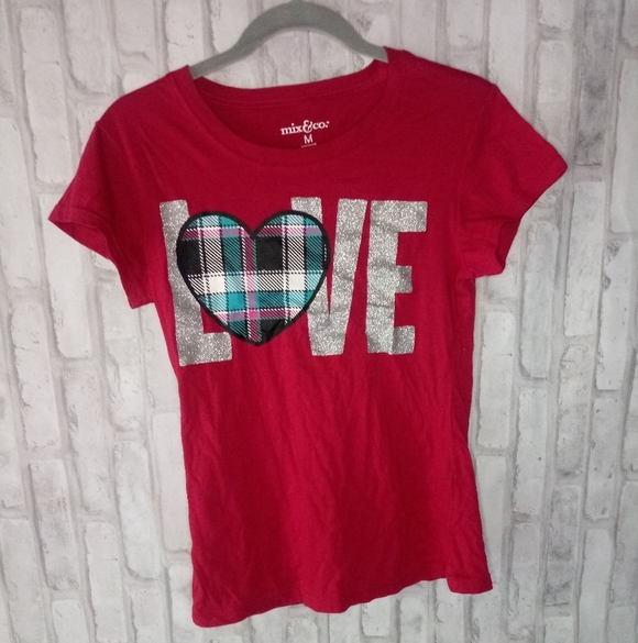 Mix & Co.Love plaid heart short sleeve tee shirt - Picture 4 of 14